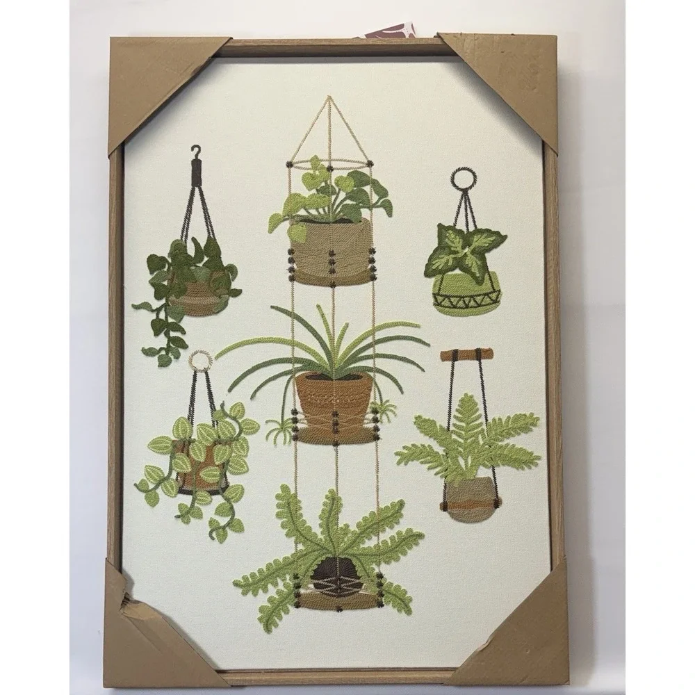 New BP Home Textile Embroidered Woven Wall Art Green Plants Home Decor 26 X 18